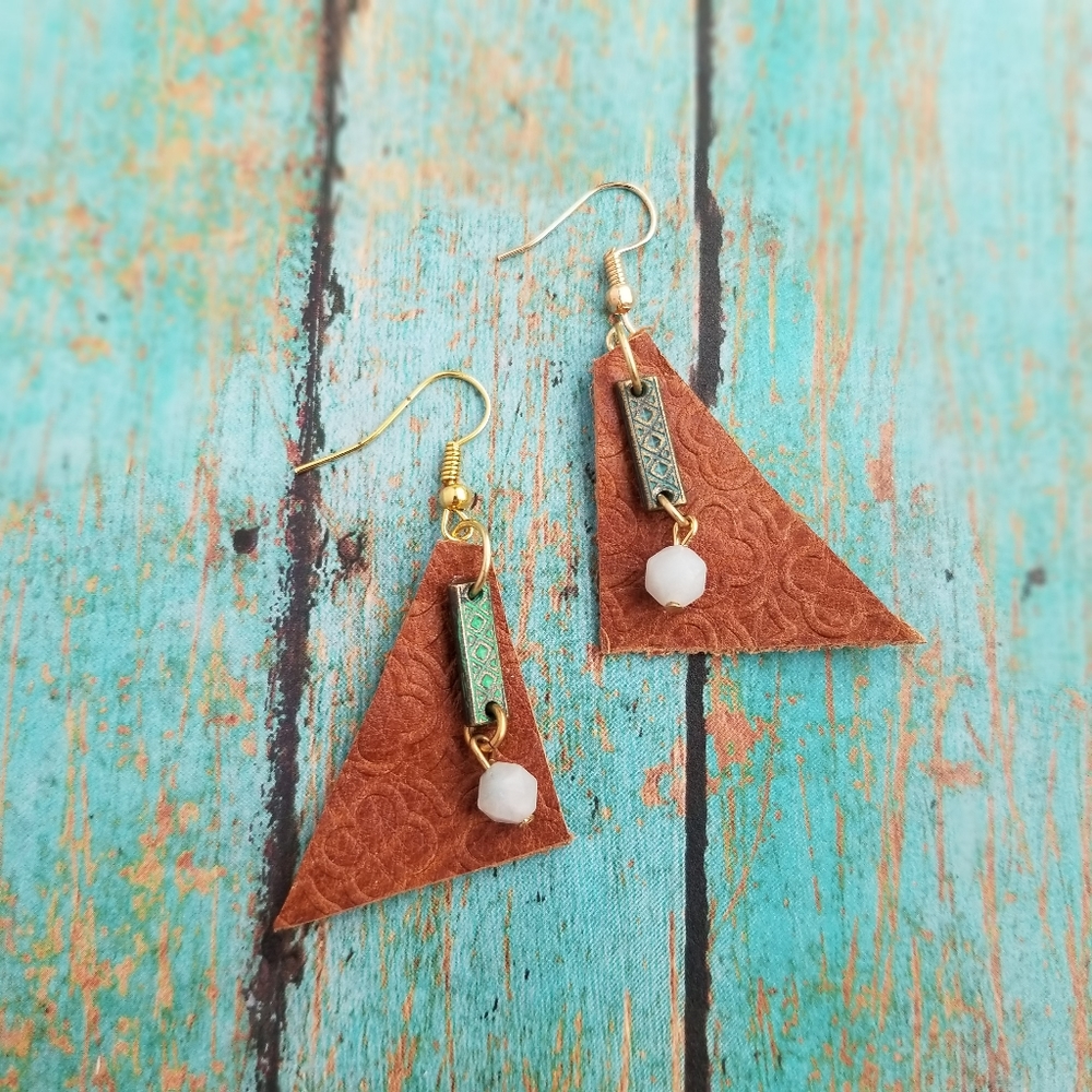 Brown Leather Earrings Triangles
